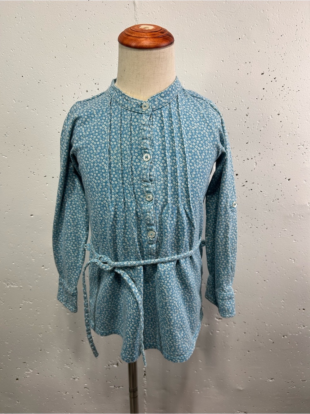 Lands End Girls Blue Floral Button-Down Tunic Shirt